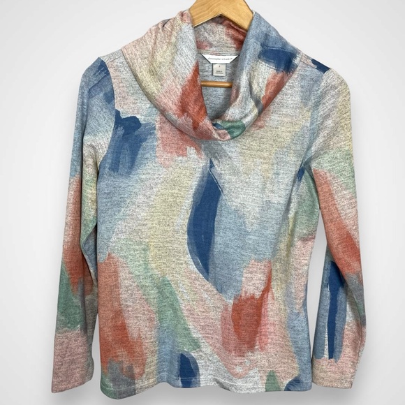 Christopher & Banks Cowl Neck Top Knit Long Sleeve‎ Watercolor Design Size Small - Picture 1 of 10